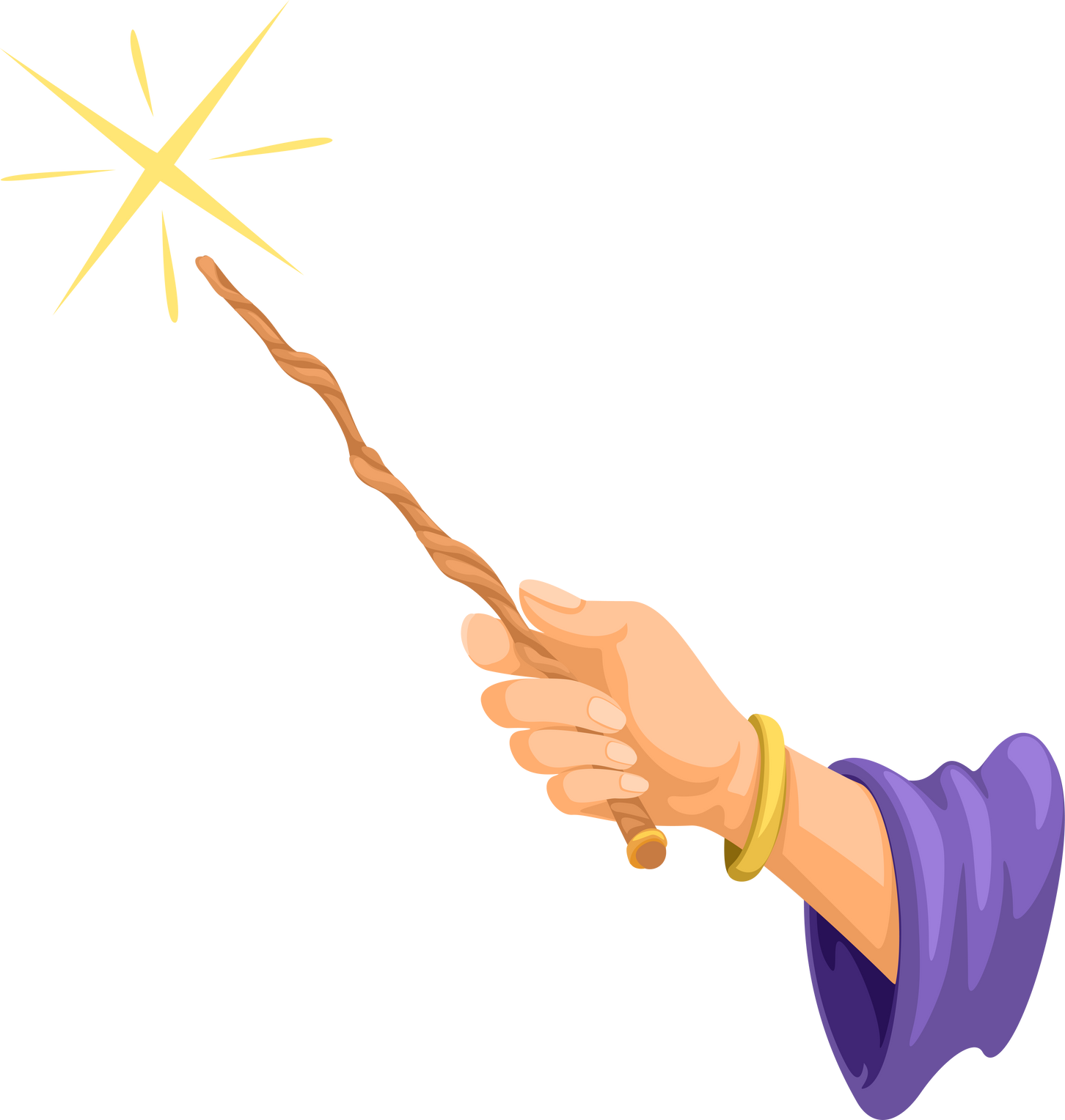 Witch Hand Holding Magic Wand Symbol Cartoon Illustration